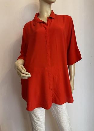 Красная вискозная немецкая блузка - оверсайз/xl/brend oui