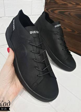 Кеды кроссовки мужские кожаные diesel black7 фото