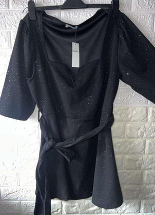 Женская фирменная нарядная блузка -туника с люрексовой нитью и поясом
