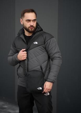Комплект чоловічий tnf: куртка tnf чорно-сіра + штани tnf чорні. барсетка tnf у подарунок! `gr`1 фото
