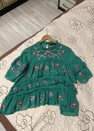 Блуза с вышивкой zara стильная классная модная вышиванка нарядная2 фото