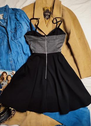 New look платье на бретельках черное со свободной юбкой серебристый топ нарядное праздничное