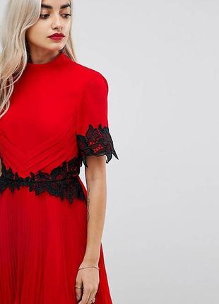 Asos-плаття червоне з чорним мереживом плісе плісироване класичне ошатне8 фото