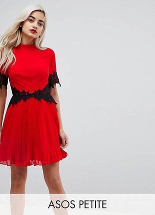 Asos платье красное с черным кружевом плиссе плиссерованное классическое нарядное7 фото