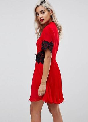 Asos платье красное с черным кружевом плиссе плиссерованное классическое нарядное9 фото