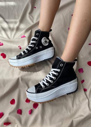 Converse birds star hike black брендові чорні високі масивні кеди конверс на високій підошві тренд жіночі чорні кеді на високій платформі2 фото