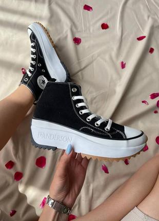 Converse run star hike black брендовые черные высокие массивные кеды конверс на высокой подошве тренд жіночі чорні кеди на високій платформі9 фото