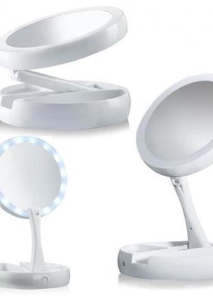 Складане дзеркало для макіяжу з led-підсвіткою my foldaway mirror з органайзером для косметики й аксесуарів