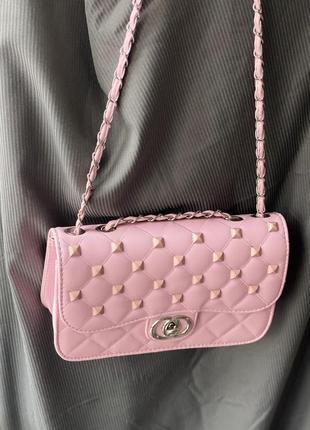 Сумка класична з лого chanel, колір- pink3 фото