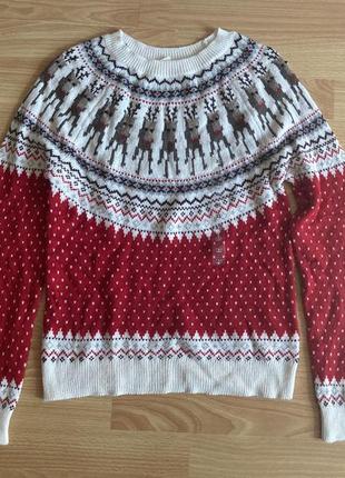 Новогодний свитер с оленями h&m, р. xs, свитер