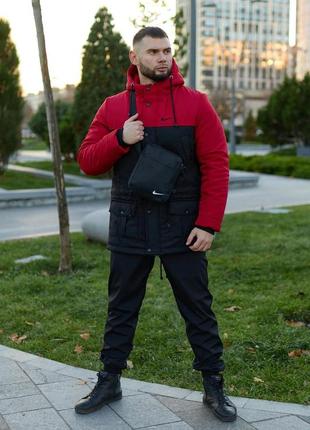 Комплект парка червоно-чорна +штани president. барсетка і рукавички у подарунок! `gr`