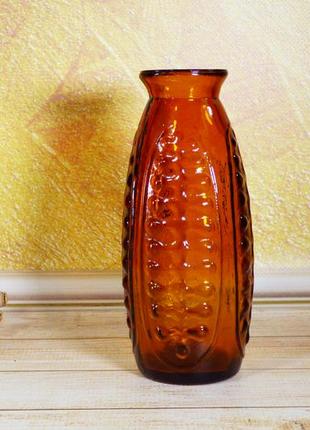 Вазочка стеклянная коричневая с узором советская
