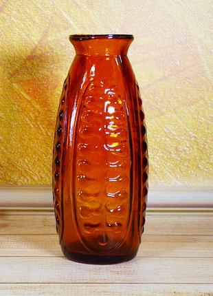 Вазочка стеклянная коричневая с узором советская