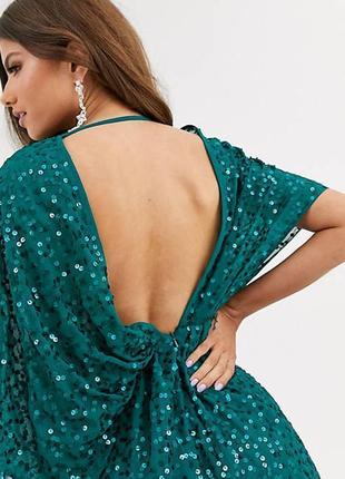 Asos асос платье зеленое с пайетками вырезом на спине оверсайз свободное нарядное праздничное6 фото