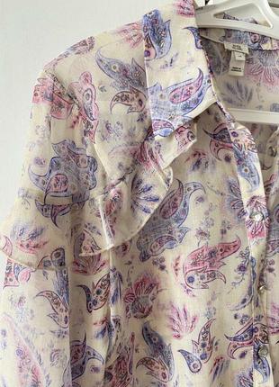 Красивая прозрачная блуза с рюшами в красивый принт легкая блуза длинные рукава р.l9 фото