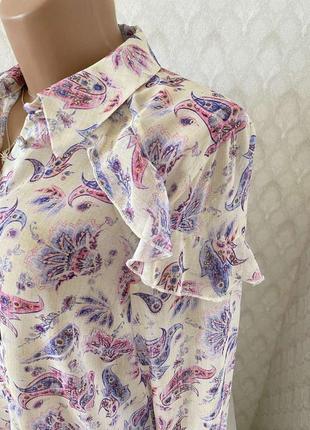 Красивая прозрачная блуза с рюшами в красивый принт легкая блуза длинные рукава р.l3 фото