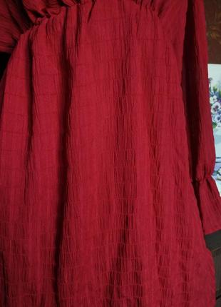 Бордовое короткое платье с длинными рукавами от shein6 фото