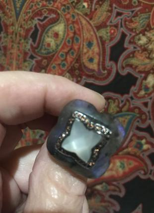 Серебряное кольцо кольцо: лабрадор, адуляр, мелкие сапфиры4 фото