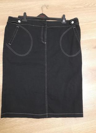 Актуальная базовая джинсовая коттоновая юбка большой размер1 фото