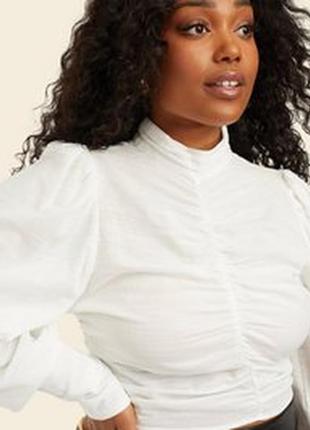 Bianca блуза блузка рубашка укороченная с длинным рукавом белая кремовая под горло классическая4 фото