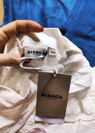 Bianca блуза блузка рубашка укороченная с длинным рукавом белая кремовая под горло классическая8 фото