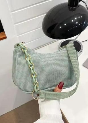 Жіноча сумка "сільвія" зелена. вельветова сумочка через плече зеленого кольору