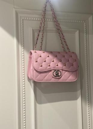 Сумка класична з лого chanel, колір- pink