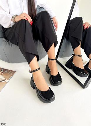 Классючие кожаные замшевые лакированные туфли на высокой подошве с квадратным носиком фуксия черные белоснежные бежевые9 фото