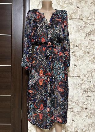Невероятное натуральное шифоновое платье-рубашка, принт, вискоза, indiska2 фото
