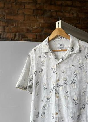 Zara man white short sleeve button shirt floral сорочка на короткий рукав2 фото