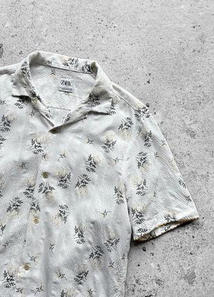 Zara man white short sleeve button shirt floral сорочка на короткий рукав5 фото
