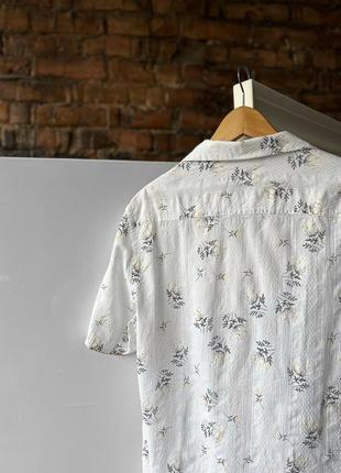 Zara man white short sleeve button shirt floral сорочка на короткий рукав4 фото