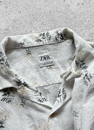Zara man white short sleeve button shirt floral сорочка на короткий рукав7 фото