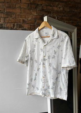 Zara man white short sleeve button shirt floral сорочка на короткий рукав