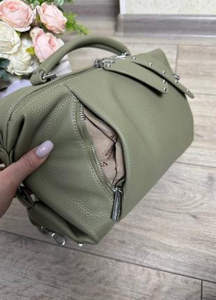 Женская стильная и качественная сумка из эко кожи на 2 отдела олива4 фото