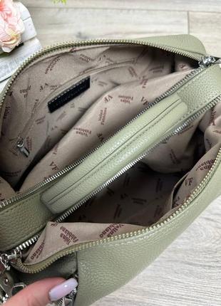 Женская стильная и качественная сумка из эко кожи на 2 отдела олива5 фото