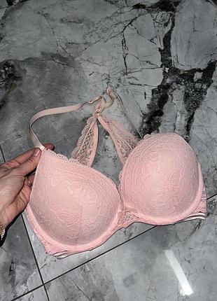 Розовый сетевой классический бюстгальтер hunkemoller с пуш-ап лиф бретели перекрещивающиеся