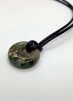 🍩🍀 мініатюрний кулон на шнурку "донат" натуральний камінь моховий агат4 фото