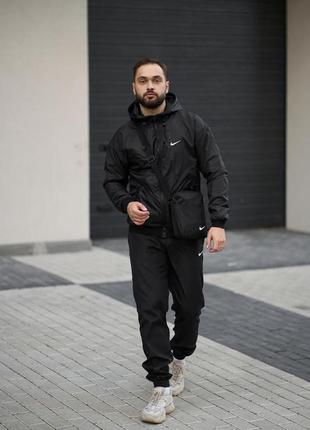 Комплект чоловічий nike: вітровка windrunner jacket чорна + штани president чорні. барсетка у подарунок! `gr`3 фото