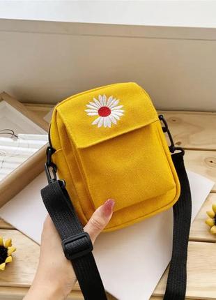 Женская сумка "ромашетка" желтая. сумочка через плечо желтого цвета