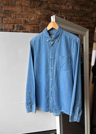 Burton menswear london long sleeve blue jean shirt button легка джинсова сорочка на довгий рукав