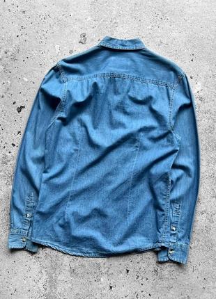 Burton menswear london long sleeve blue jean shirtордень легкая джинсовая рубашка на длинный рукав7 фото