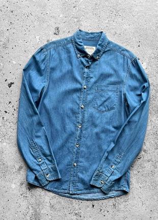 Burton menswear london long sleeve blue jean shirtордень легкая джинсовая рубашка на длинный рукав5 фото