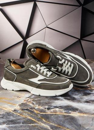 Серые мужские кроссовки натуральная кожа удобные повседневные кроссовки на каждый день