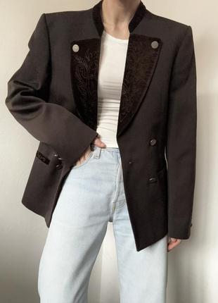 Шерстяной пиджак корчиневый жакет шерсть блейзер винтажный пиджак с вышивкой жакет оверсайз блейзер
