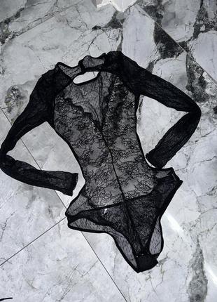 Черный сетевой боди hunkemoller с открытой спиной2 фото