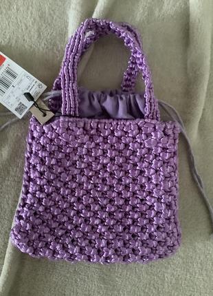 Маленька плетена бузкова сумочка mango нова з бірками1 фото