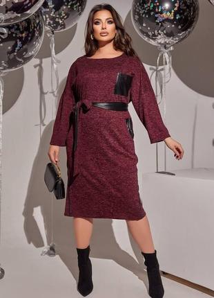 Жіноче весняне плаття з ангори софт зі вставками з екошкіри розміри m-xl7 фото