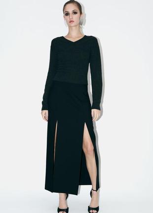 Женская юбка с разрезами зара zw collection wool skirt with slits3 фото