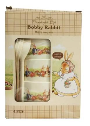 Детский набор посуды bobby rabbit, 4 тарелки с ложечками